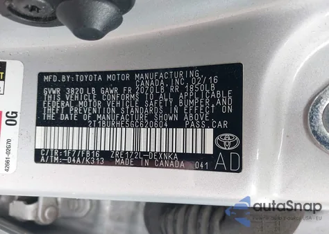 2016 Toyota Corolla Le z USA, uszkodzony, nr VIN 2T1BURHE5GC620604